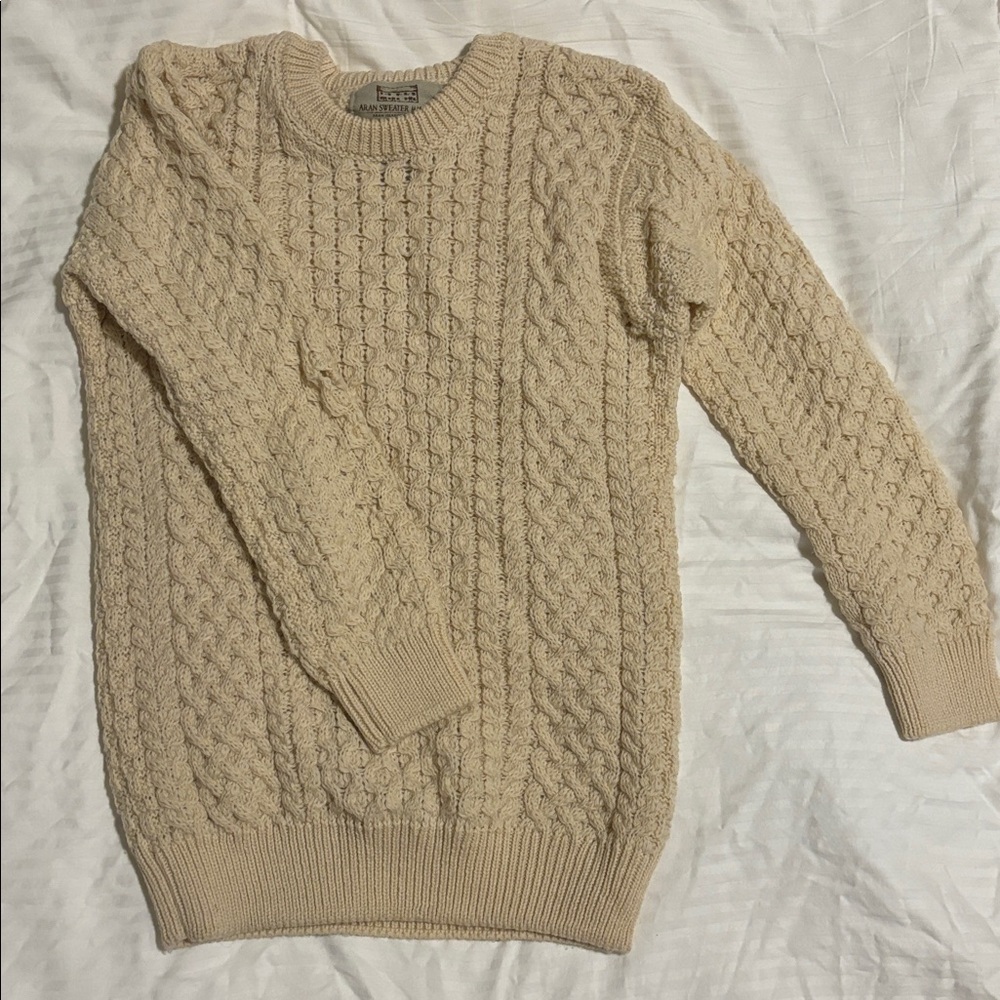 Aran Craft Irish Wool Cable Knit Sweater in Cream